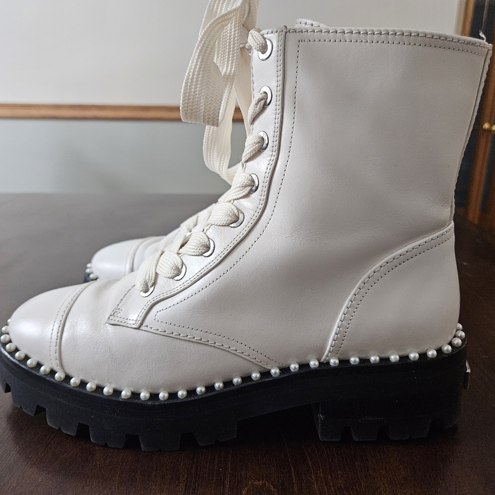 Kate Spade Cream Lace-Up Combat Boots